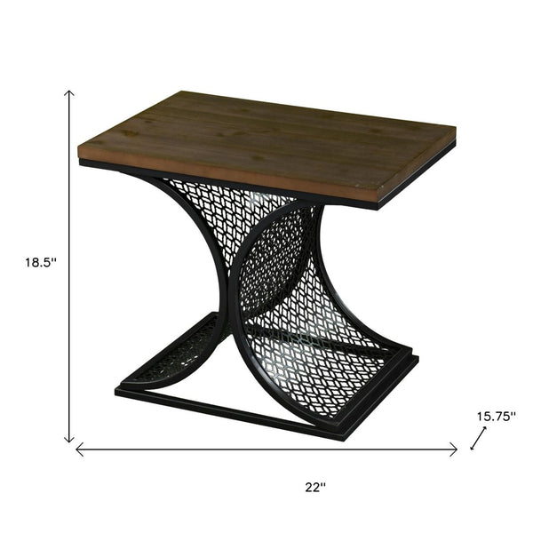 HomeRoots 19" Black Iron and Brown Wood End Table - Stylish Modern-Industrial Accent for Versatile Spaces 402271