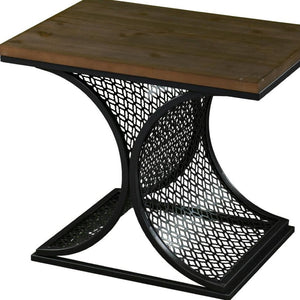 HomeRoots 19" Black Iron and Brown Wood End Table - Stylish Modern-Industrial Accent for Versatile Spaces 402271