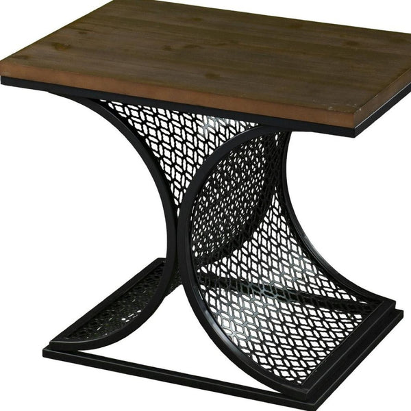 HomeRoots 19" Black Iron and Brown Wood End Table - Stylish Modern-Industrial Accent for Versatile Spaces 402271