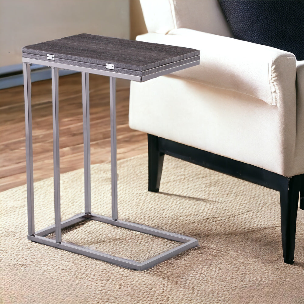 Homeroots 25" Silver And Gray Expandable Rectangular End Table   402273