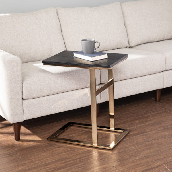 HomeRoots 24" Gold and Black Modern C-Shape End Table - Versatile Snack, Nightstand, or Side Table for Small Spaces 402274