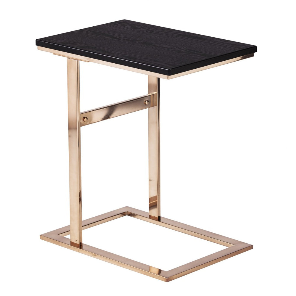 HomeRoots 24" Gold and Black Modern C-Shape End Table - Versatile Snack, Nightstand, or Side Table for Small Spaces 402274