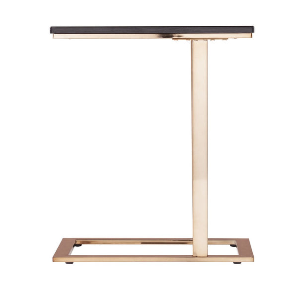 HomeRoots 24" Gold and Black Modern C-Shape End Table - Versatile Snack, Nightstand, or Side Table for Small Spaces 402274