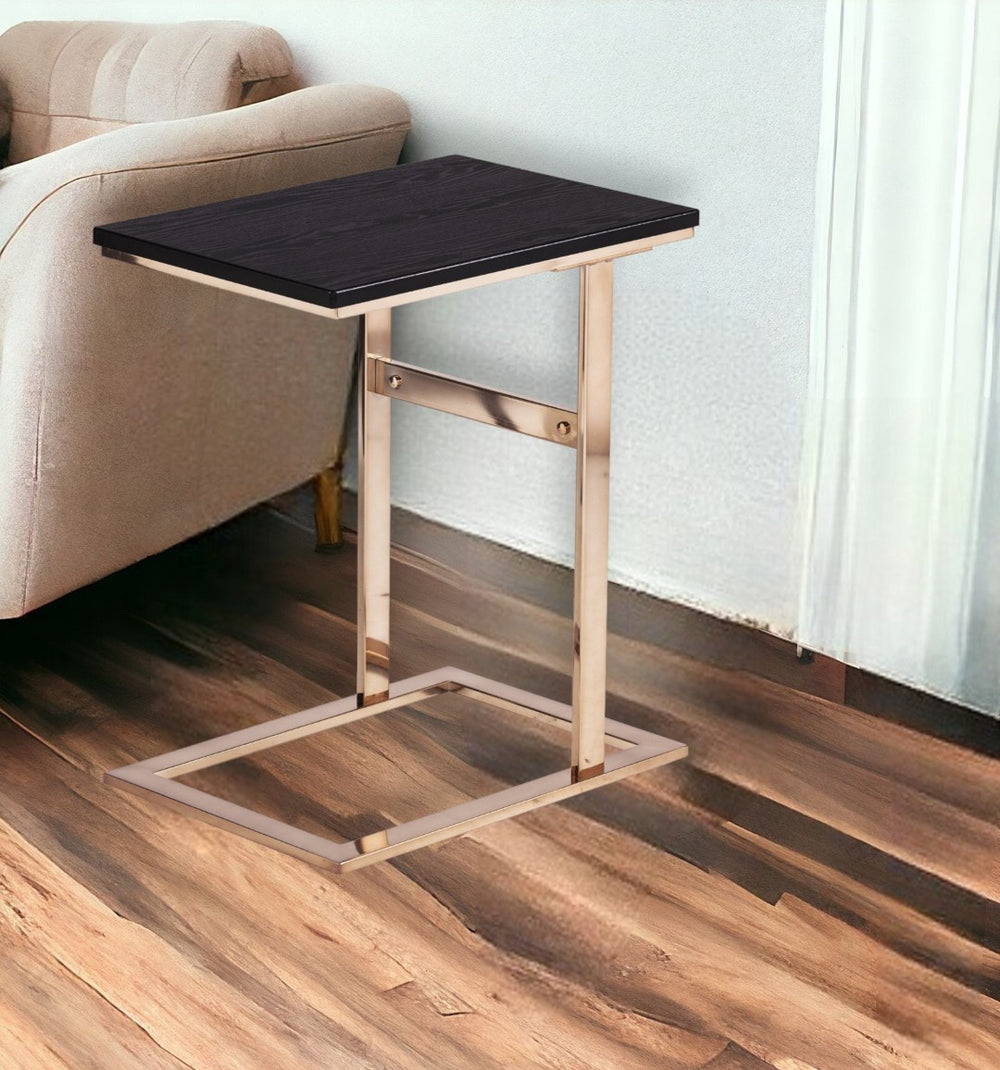 HomeRoots 24" Gold and Black Modern C-Shape End Table - Versatile Snack, Nightstand, or Side Table for Small Spaces 402274