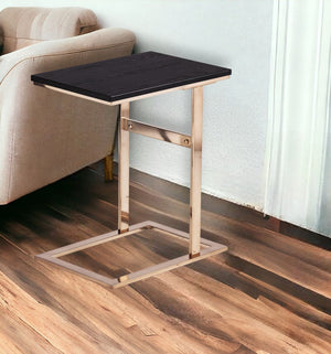 HomeRoots 24" Gold and Black Modern C-Shape End Table - Versatile Snack, Nightstand, or Side Table for Small Spaces 402274