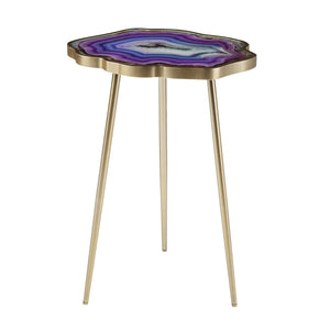Homeroots 24" Gold And Shades Of Violet Faux Agate End Table   402280