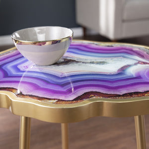 Homeroots 24" Gold And Shades Of Violet Faux Agate End Table   402280