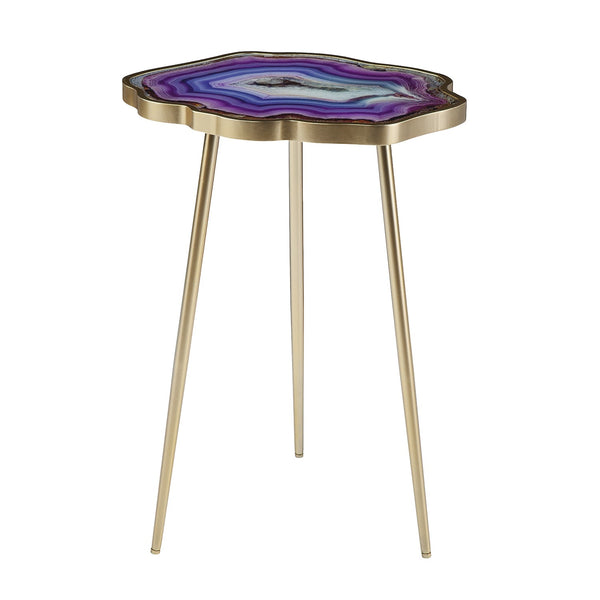 Homeroots 24" Gold And Shades Of Violet Faux Agate End Table   402280