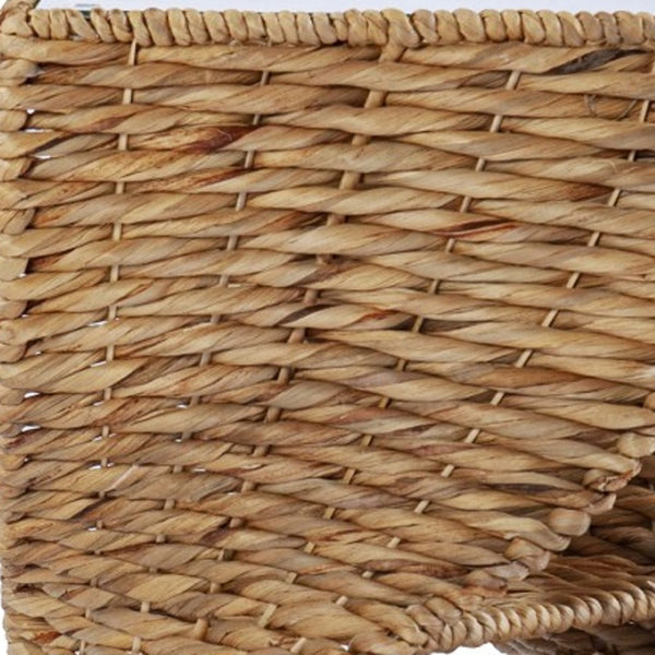 HomeRoots 23" Coastal Bohemian Rattan Swirl Glass Top End Table with Storage Shelves for Small Spaces 402283