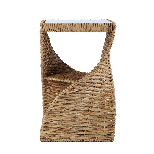 Homeroots 23" Brown And Natural Rattan Swirl Glass Top Square End Table   402283