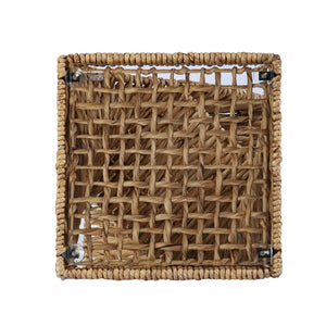 Homeroots 23" Brown And Natural Rattan Swirl Glass Top Square End Table   402283