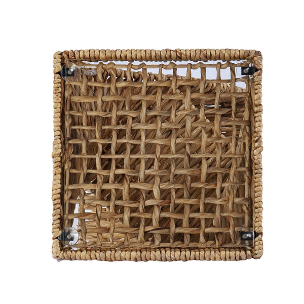 Homeroots 23" Brown And Natural Rattan Swirl Glass Top Square End Table   402283