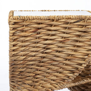 Homeroots 23" Brown And Natural Rattan Swirl Glass Top Square End Table   402283