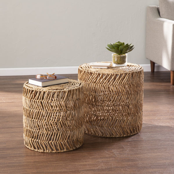 Homeroots Set Of Two 18" Natural Woven Rattan End Tables   402285