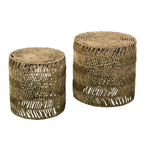 Homeroots Set Of Two 18" Natural Woven Rattan End Tables   402285