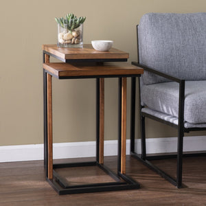 Homeroots Set Of Two 25" Brown Solid Wood Rectangular Nested End Tables   402287