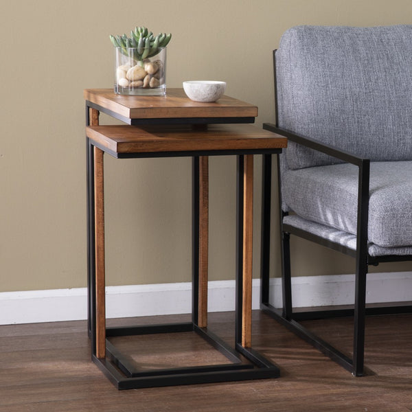 Homeroots Set Of Two 25" Brown Solid Wood Rectangular Nested End Tables   402287