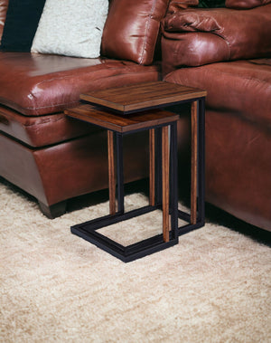 Homeroots Set Of Two 25" Brown Solid Wood Rectangular Nested End Tables   402287