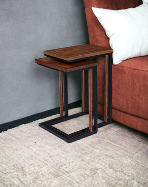 Homeroots Set Of Two 25" Brown Solid Wood Rectangular Nested End Tables   402287