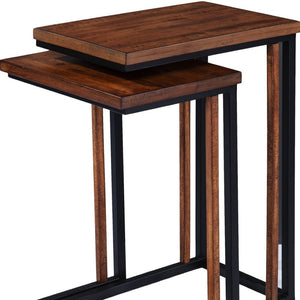 HomeRoots Set of Two Rustic Brown Solid Wood Nested End Tables - Space-Saving C-Shape Design for Versatility 402287