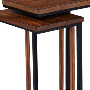 HomeRoots Set of Two Rustic Brown Solid Wood Nested End Tables - Space-Saving C-Shape Design for Versatility 402287