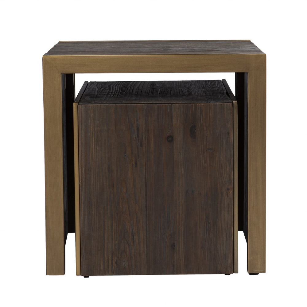 Homeroots Set Of Two 19" Gray Solid Wood And Gold Chunky Nested End Tables   402289