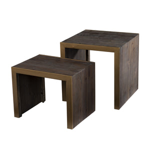 Homeroots Set Of Two 19" Gray Solid Wood And Gold Chunky Nested End Tables   402289