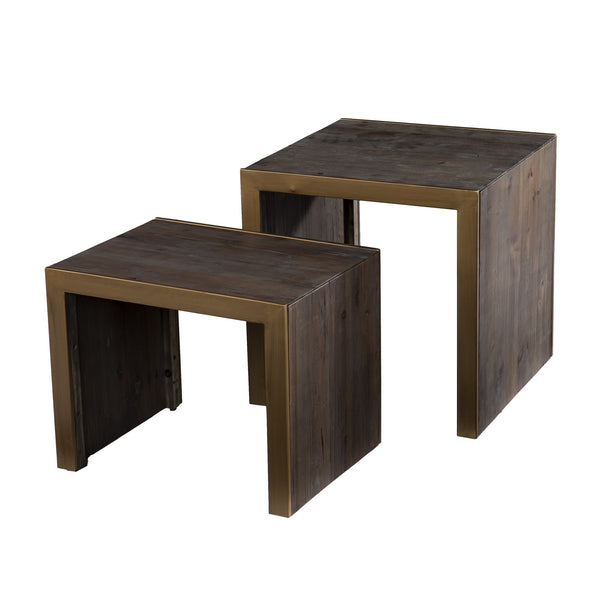 Homeroots Set Of Two 19" Gray Solid Wood And Gold Chunky Nested End Tables   402289