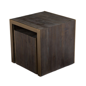 Homeroots Set Of Two 19" Gray Solid Wood And Gold Chunky Nested End Tables   402289