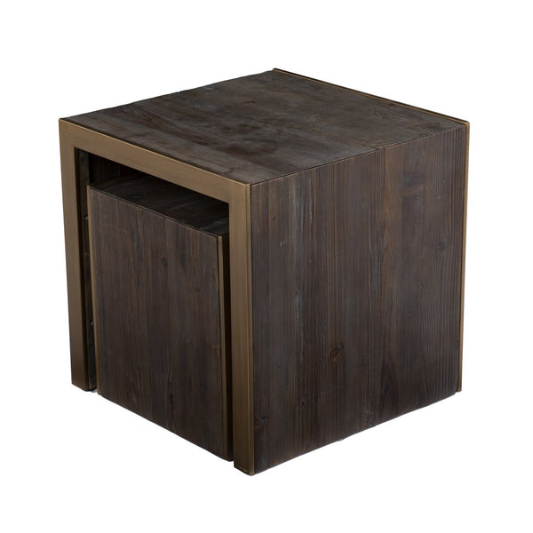 Homeroots Set Of Two 19" Gray Solid Wood And Gold Chunky Nested End Tables   402289