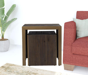 Homeroots Set Of Two 19" Gray Solid Wood And Gold Chunky Nested End Tables   402289