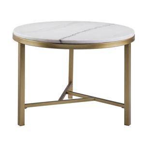 Homeroots 18" Gold And White Marble Round End Table   402296