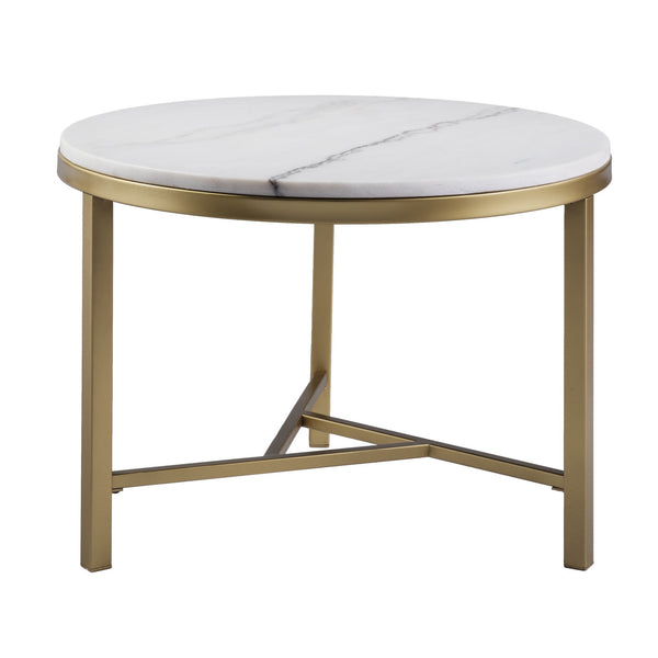 Homeroots 18" Gold And White Marble Round End Table   402296