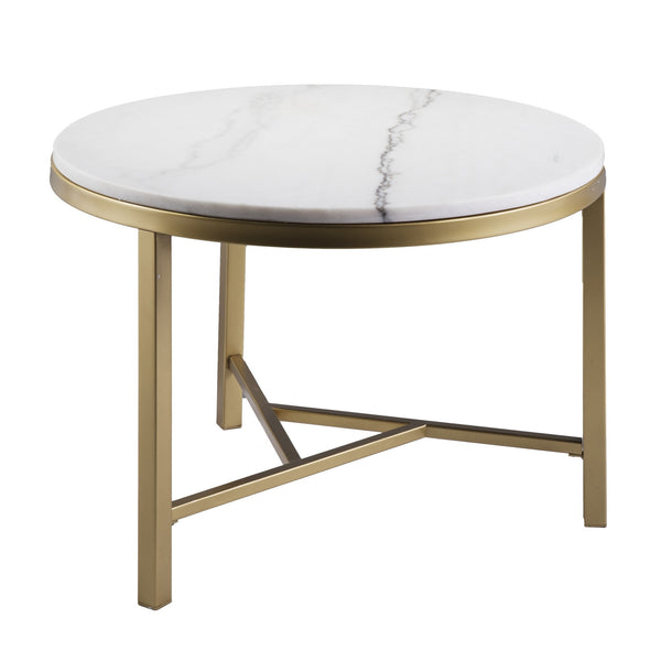 Homeroots 18" Gold And White Marble Round End Table   402296