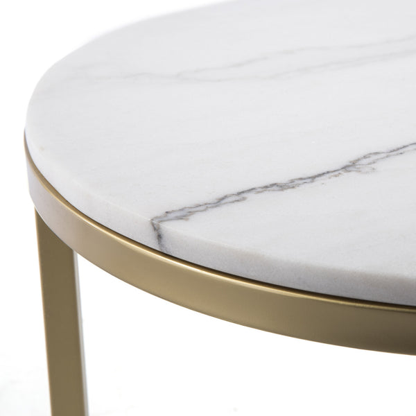 Homeroots 18" Gold And White Marble Round End Table   402296