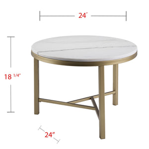 Homeroots 18" Gold And White Marble Round End Table   402296