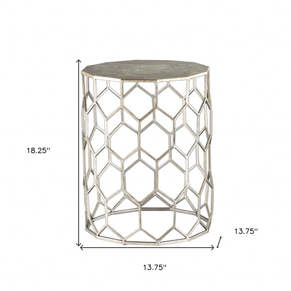 Homeroots 18" Antiqued Gold Honeycomb Hexagonal End Table   402297