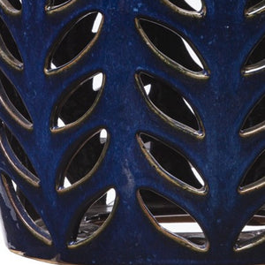 Homeroots 18" Navy Blue Ceramic Tile And Faux Concrete Round End Table   402299