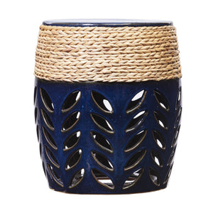 Homeroots 18" Navy Blue Ceramic Tile And Faux Concrete Round End Table   402299