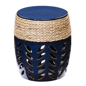 Homeroots 18" Navy Blue Ceramic Tile And Faux Concrete Round End Table   402299