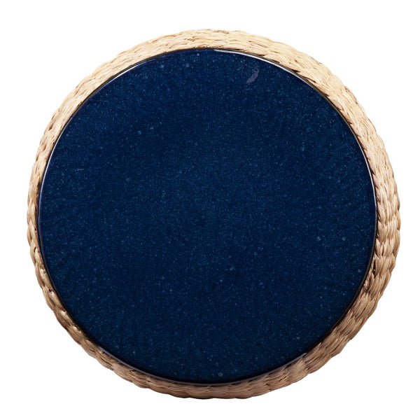 Homeroots 18" Navy Blue Ceramic Tile And Faux Concrete Round End Table   402299