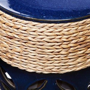 Homeroots 18" Navy Blue Ceramic Tile And Faux Concrete Round End Table   402299