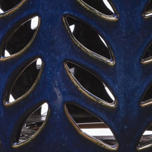 Homeroots 18" Navy Blue Ceramic Tile And Faux Concrete Round End Table   402299