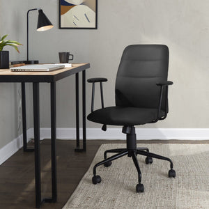 English Elm Office Chair with Faux Leather Upholstery Pneumatic Swivel Seat for Modern Workspaces Black B202P474194