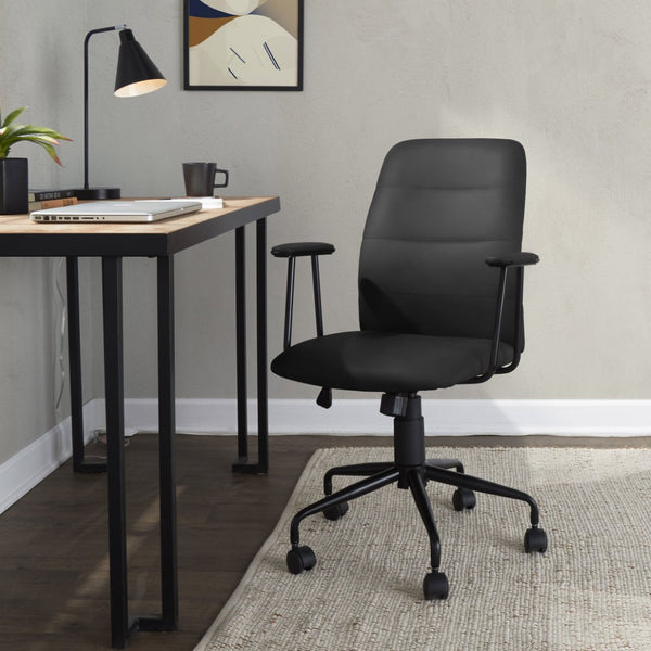 English Elm Office Chair with Faux Leather Upholstery Pneumatic Swivel Seat for Modern Workspaces Black B202P474194