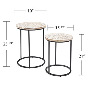 Homeroots Set Of Two Black And White Distressed Wood And Iron Round Nested Tables   402300