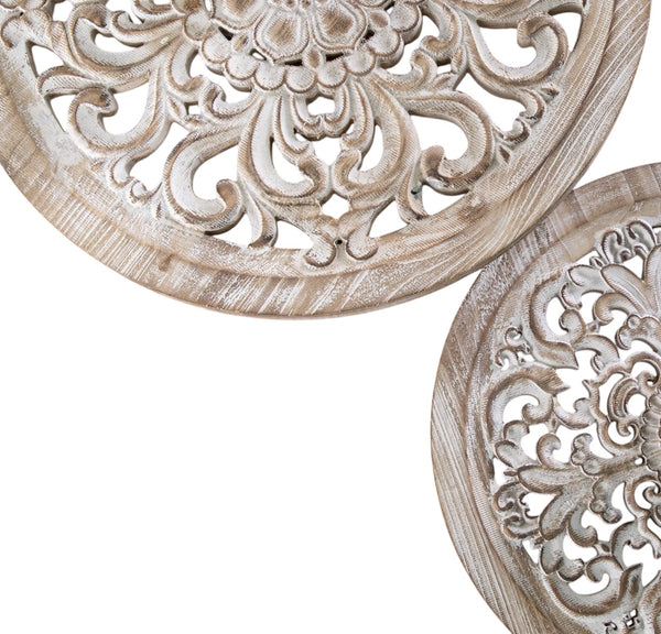 Homeroots Set Of Two Black And White Distressed Wood And Iron Round Nested Tables   402300