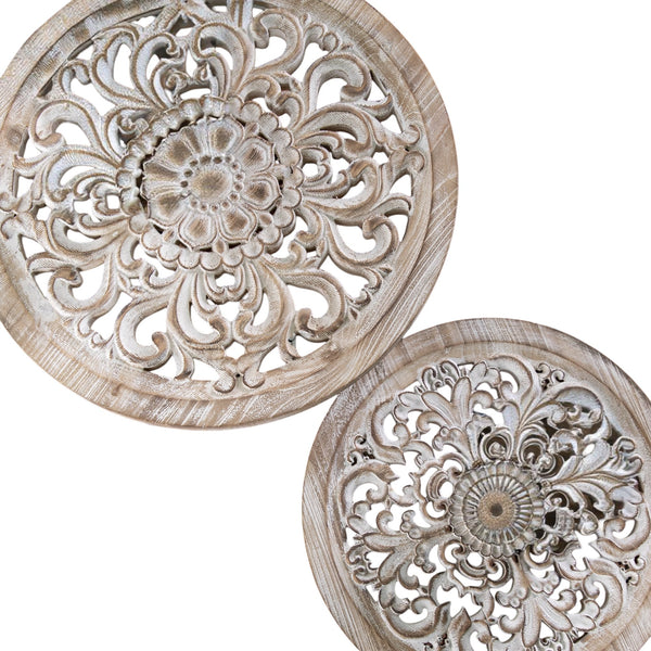 Homeroots Set Of Two Black And White Distressed Wood And Iron Round Nested Tables   402300