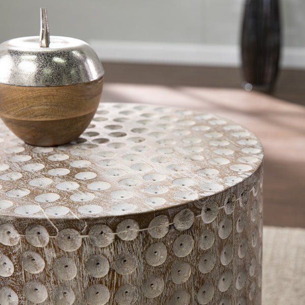 Homeroots 18" Washed White Solid Wood Round End Table   402301