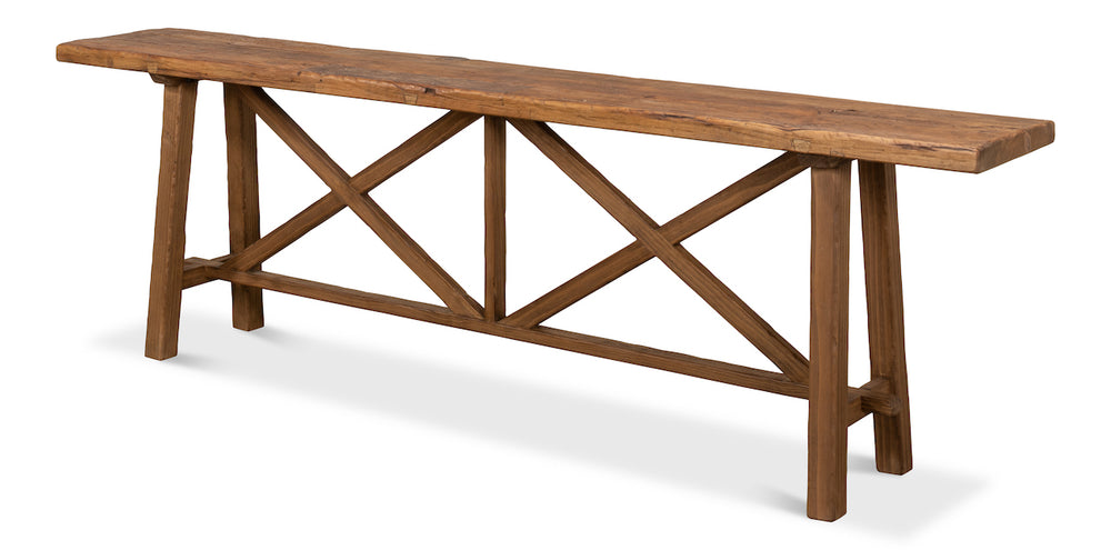 Sarreid Double X Base Sofa Table - Rustic Charm With Reclaimed Pine Top & Timeless Design For Any Space Tan  40232